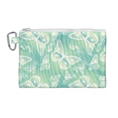 Turquoise Light Green Butterfly Pattern Canvas Cosmetic Bag (large) by SpinnyChairDesigns