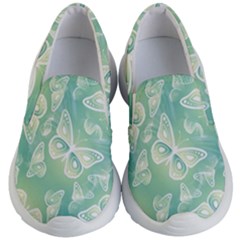 Turquoise Light Green Butterfly Pattern Kids Lightweight Slip Ons by SpinnyChairDesigns