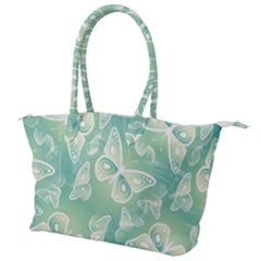 Turquoise Light Green Butterfly Pattern Canvas Shoulder Bag by SpinnyChairDesigns