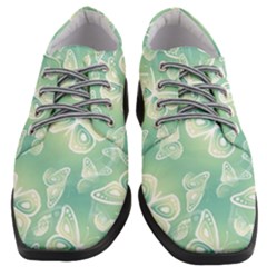 Turquoise Light Green Butterfly Pattern Women Heeled Oxford Shoes by SpinnyChairDesigns