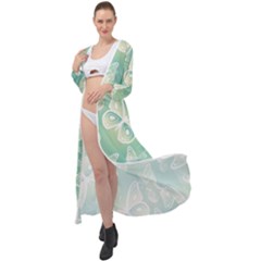 Turquoise Light Green Butterfly Pattern Maxi Chiffon Beach Wrap by SpinnyChairDesigns