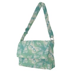 Turquoise Light Green Butterfly Pattern Full Print Messenger Bag (m) by SpinnyChairDesigns