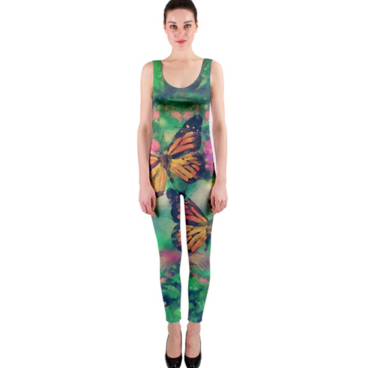 Watercolor Monarch Butterflies One Piece Catsuit