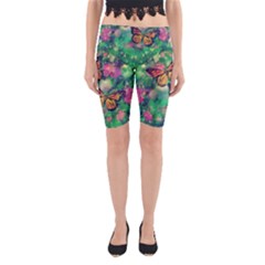 Watercolor Monarch Butterflies Yoga Cropped Leggings