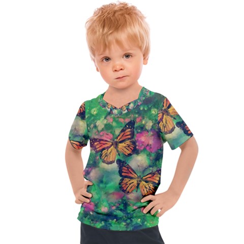 Watercolor Monarch Butterflies Kids  Sports Tee by SpinnyChairDesigns