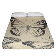 Vintage Ink Stamp On Paper Monarch Butterfly Fitted Sheet (queen Size) by SpinnyChairDesigns