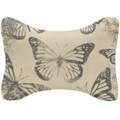 Vintage Ink Stamp On Paper Monarch Butterfly Seat Head Rest Cushion by SpinnyChairDesigns