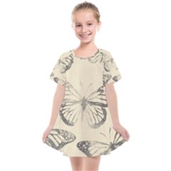 Vintage Ink Stamp On Paper Monarch Butterfly Kids  Smock Dress by SpinnyChairDesigns