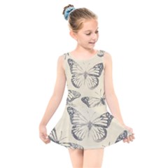 Vintage Ink Stamp On Paper Monarch Butterfly Kids  Skater Dress Swimsuit by SpinnyChairDesigns