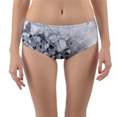 Black And White Abstract Mosaic Pattern Reversible Mid-waist Bikini Bottoms by SpinnyChairDesigns