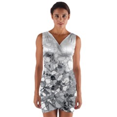 Black And White Abstract Mosaic Pattern Wrap Front Bodycon Dress by SpinnyChairDesigns