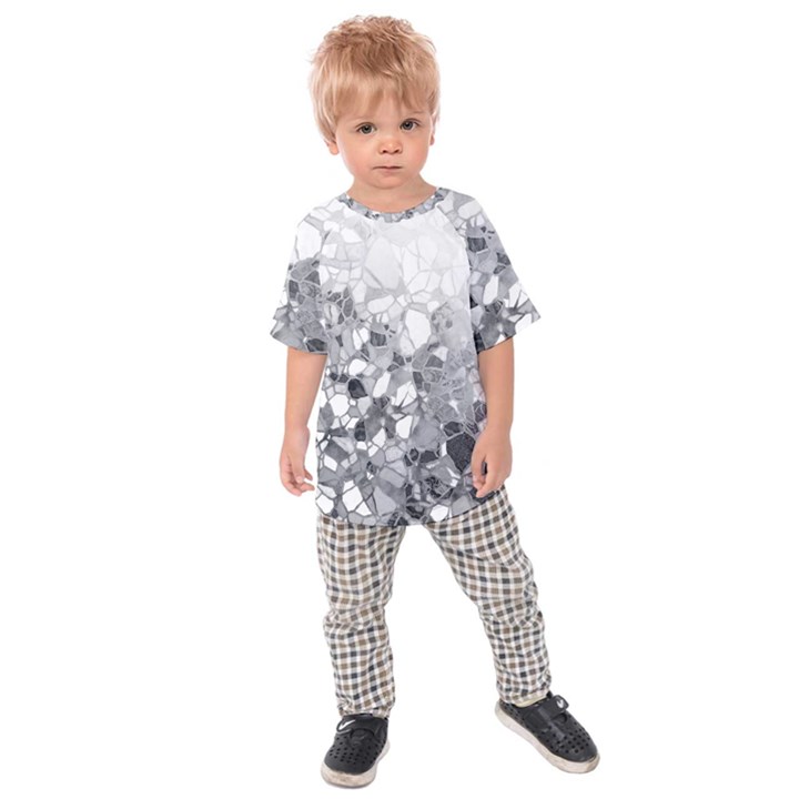 Black and White Abstract Mosaic Pattern Kids  Raglan Tee