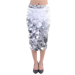 Black And White Abstract Mosaic Pattern Velvet Midi Pencil Skirt by SpinnyChairDesigns