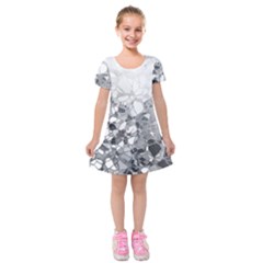 Black And White Abstract Mosaic Pattern Kids  Short Sleeve Velvet Dress by SpinnyChairDesigns