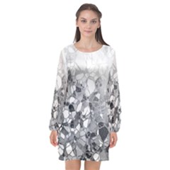 Black And White Abstract Mosaic Pattern Long Sleeve Chiffon Shift Dress  by SpinnyChairDesigns