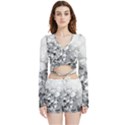 Black and White Abstract Mosaic Pattern Velvet Wrap Crop Top View1