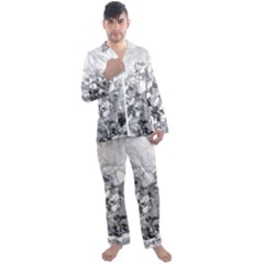 Black And White Abstract Mosaic Pattern Men s Long Sleeve Satin Pyjamas Set by SpinnyChairDesigns