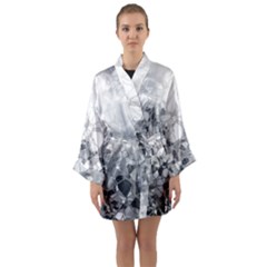 Black And White Abstract Mosaic Pattern Long Sleeve Satin Kimono by SpinnyChairDesigns