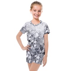 Black And White Abstract Mosaic Pattern Kids  Mesh Tee And Shorts Set