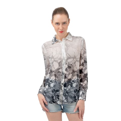 Black And White Abstract Mosaic Pattern Long Sleeve Chiffon Shirt by SpinnyChairDesigns