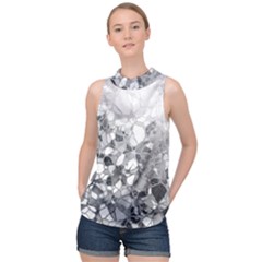 Black And White Abstract Mosaic Pattern High Neck Satin Top by SpinnyChairDesigns