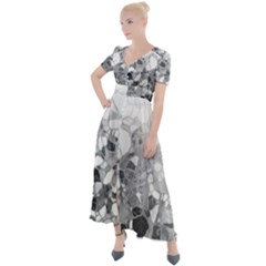 Black And White Abstract Mosaic Pattern Button Up Short Sleeve Maxi Dress by SpinnyChairDesigns