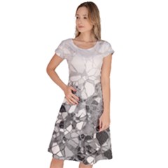 Black And White Abstract Mosaic Pattern Classic Short Sleeve Dress by SpinnyChairDesigns