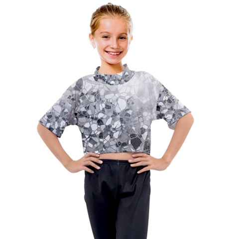 Black And White Abstract Mosaic Pattern Kids Mock Neck Tee by SpinnyChairDesigns