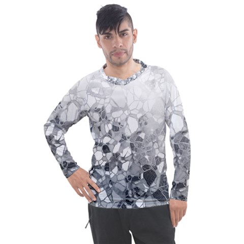 Black And White Abstract Mosaic Pattern Men s Pique Long Sleeve Tee by SpinnyChairDesigns