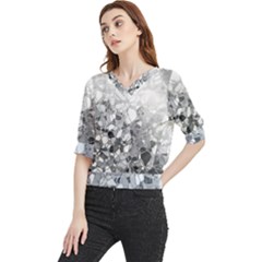 Black And White Abstract Mosaic Pattern Quarter Sleeve Blouse