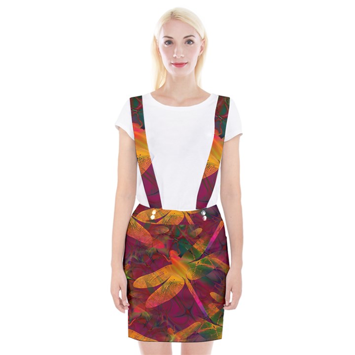 Dragonflies Abstract Colorful Pattern Braces Suspender Skirt