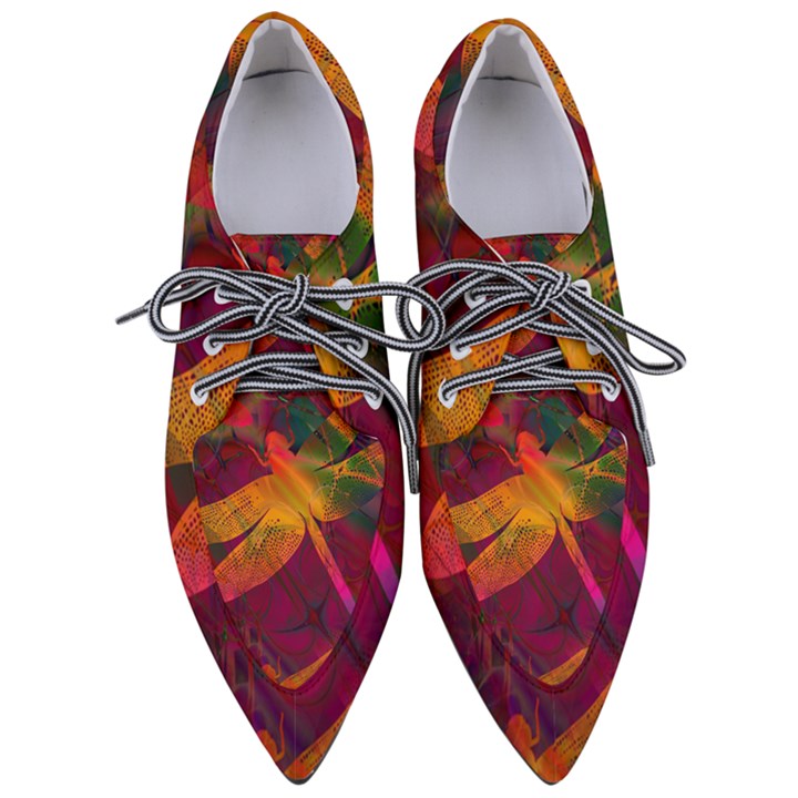 Dragonflies Abstract Colorful Pattern Pointed Oxford Shoes