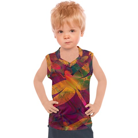 Dragonflies Abstract Colorful Pattern Kids  Sport Tank Top by SpinnyChairDesigns