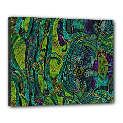 Jungle Print Green Abstract Pattern Canvas 20  X 16  (stretched) by SpinnyChairDesigns