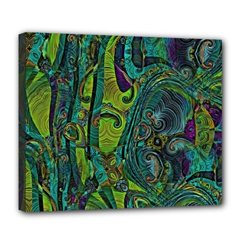 Jungle Print Green Abstract Pattern Deluxe Canvas 24  X 20  (stretched) by SpinnyChairDesigns