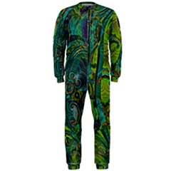 Jungle Print Green Abstract Pattern Onepiece Jumpsuit (men)  by SpinnyChairDesigns