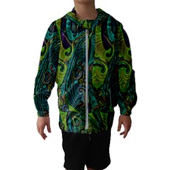 Jungle Print Green Abstract Pattern Kids  Hooded Windbreaker by SpinnyChairDesigns