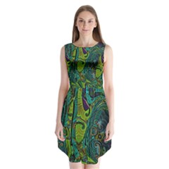 Jungle Print Green Abstract Pattern Sleeveless Chiffon Dress   by SpinnyChairDesigns