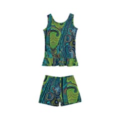 Jungle Print Green Abstract Pattern Kids  Boyleg Swimsuit by SpinnyChairDesigns