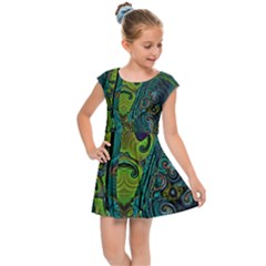 Jungle Print Green Abstract Pattern Kids  Cap Sleeve Dress by SpinnyChairDesigns