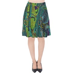 Jungle Print Green Abstract Pattern Velvet High Waist Skirt by SpinnyChairDesigns