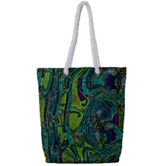 Jungle Print Green Abstract Pattern Full Print Rope Handle Tote (small) by SpinnyChairDesigns