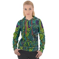 Jungle Print Green Abstract Pattern Women s Overhead Hoodie by SpinnyChairDesigns