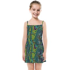 Jungle Print Green Abstract Pattern Kids  Summer Sun Dress by SpinnyChairDesigns