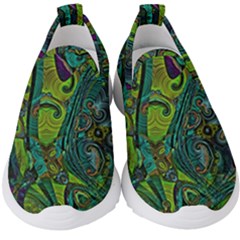 Jungle Print Green Abstract Pattern Kids  Slip On Sneakers by SpinnyChairDesigns