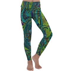 Jungle Print Green Abstract Pattern Kids  Lightweight Velour Classic Yoga Leggings by SpinnyChairDesigns