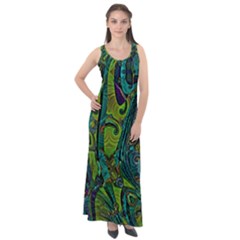 Jungle Print Green Abstract Pattern Sleeveless Velour Maxi Dress by SpinnyChairDesigns