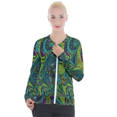 Jungle Print Green Abstract Pattern Casual Zip Up Jacket by SpinnyChairDesigns