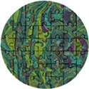 Jungle Print Green Abstract Pattern Wooden Puzzle Round View1