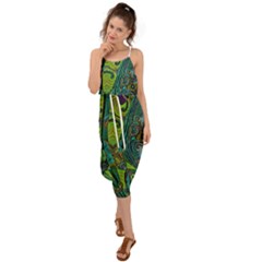 Jungle Print Green Abstract Pattern Waist Tie Cover Up Chiffon Dress by SpinnyChairDesigns